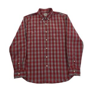 J. Crew Shirt Mens L Large Red Gray Checkered Long Sleeve Button-Up All Cotton